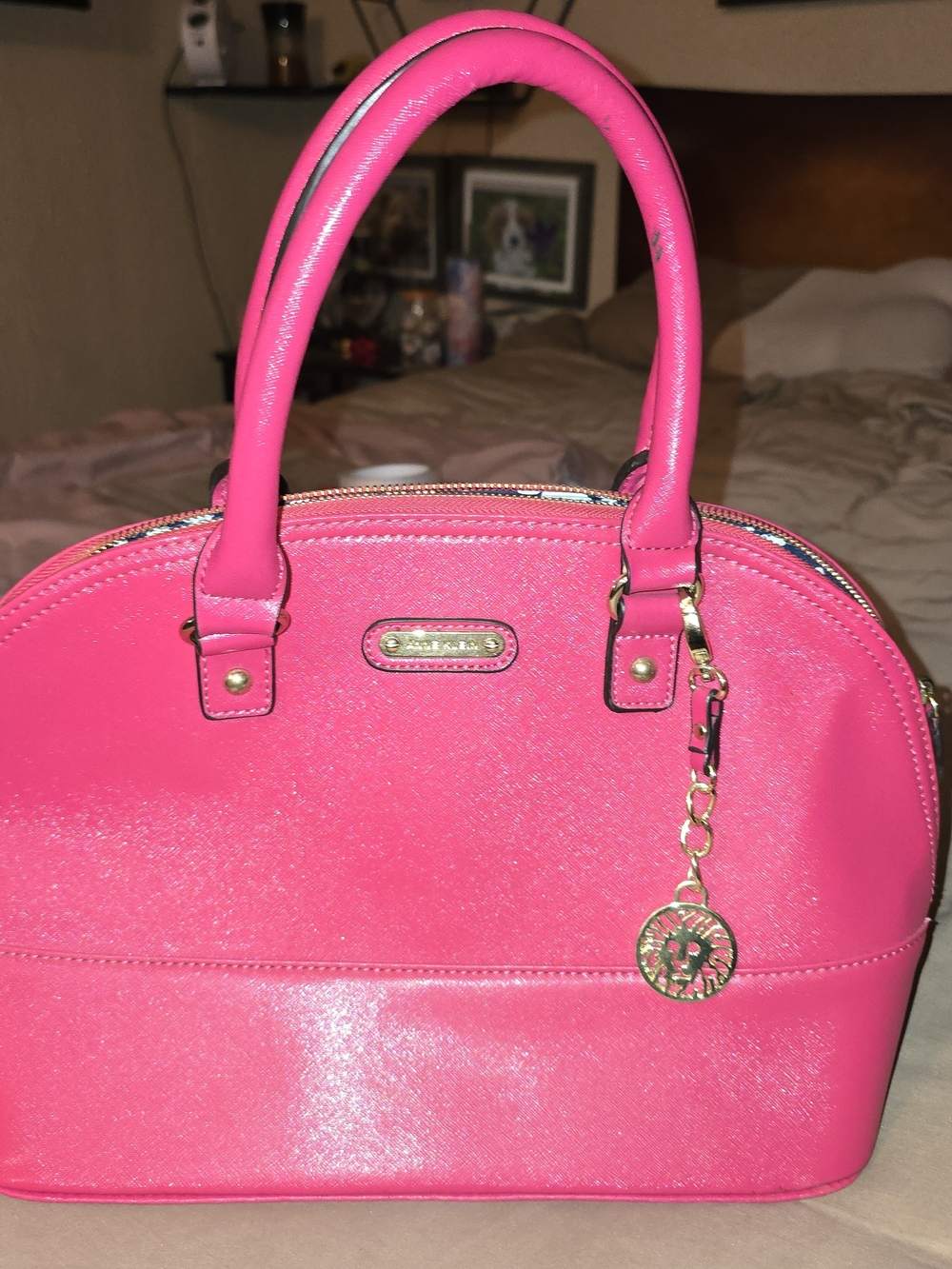 Anne Klein Hot Pink Satchel with Gold Charm